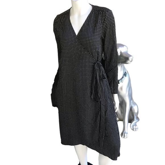Gap Long Sleeve Wrap Dress Modest Polka Dot Black White Women's Small - Picture 1 of 8
